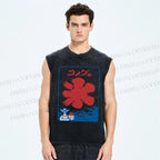 Unisex Rice Printed Washed Tank Top