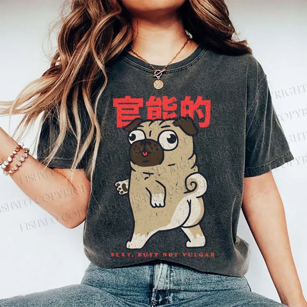 Unisex Cartoon Dog Printed Washed Tee