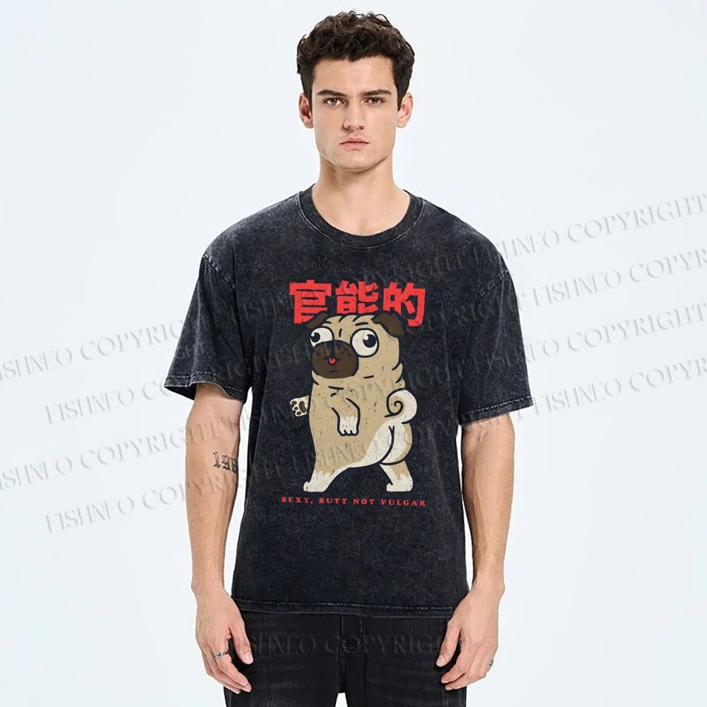Unisex Cartoon Dog Printed Washed Tee