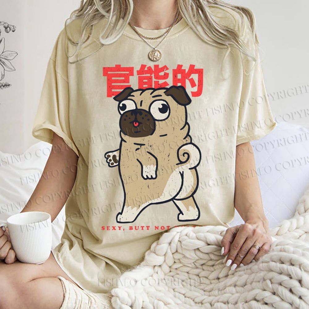 Unisex Cartoon Dog Printed Washed Tee
