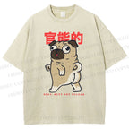 Unisex Cartoon Dog Printed Washed Tee