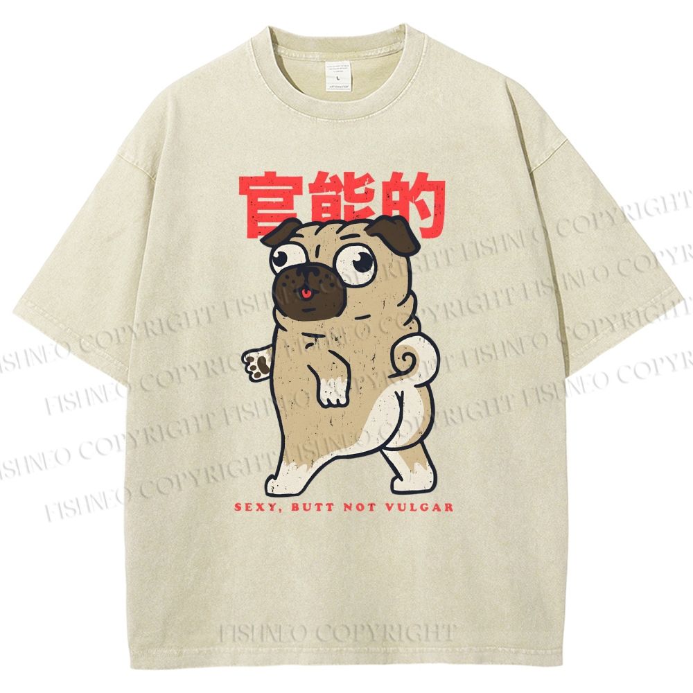 Unisex Cartoon Dog Printed Washed Tee
