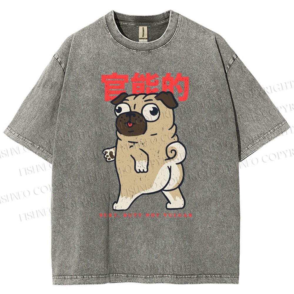 Unisex Cartoon Dog Printed Washed Tee