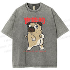 Unisex Cartoon Dog Printed Washed Tee