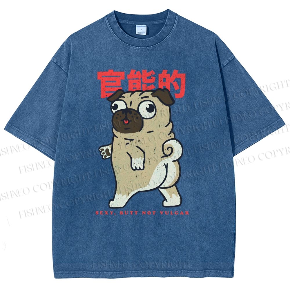Unisex Cartoon Dog Printed Washed Tee