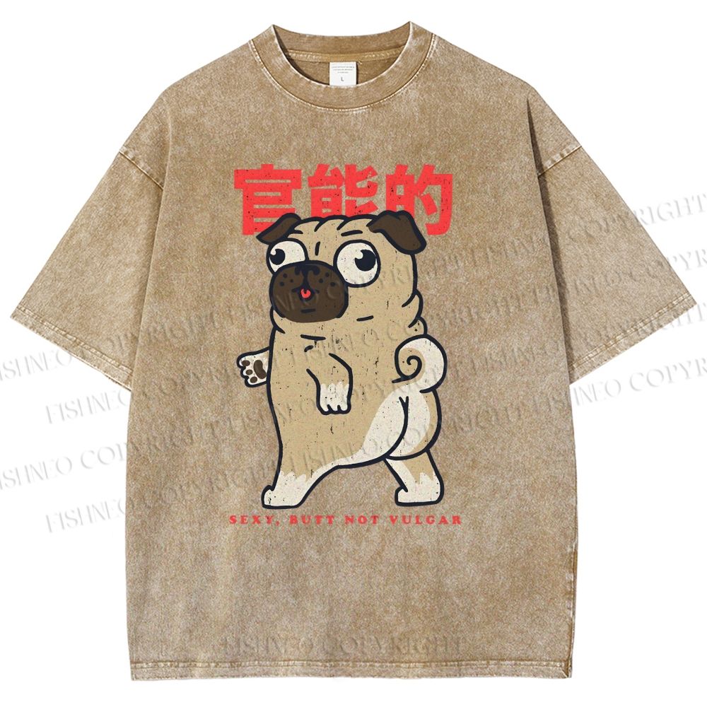 Unisex Cartoon Dog Printed Washed Tee