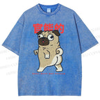 Unisex Cartoon Dog Printed Washed Tee
