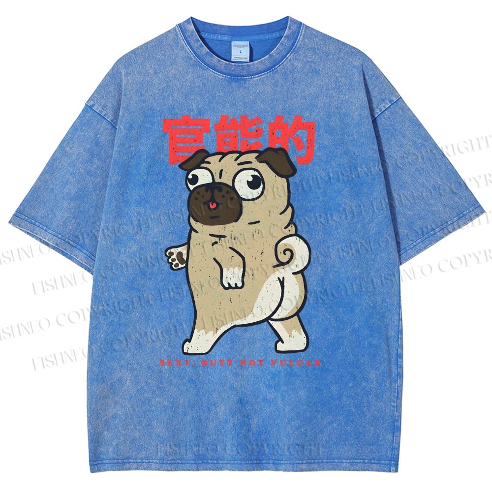 Unisex Cartoon Dog Printed Washed Tee