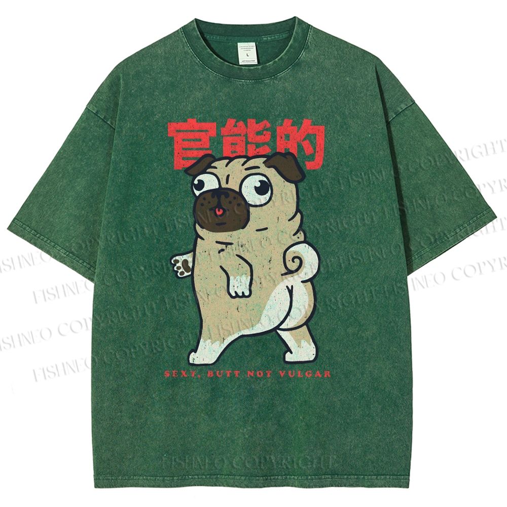 Unisex Cartoon Dog Printed Washed Tee