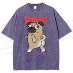 Unisex Cartoon Dog Printed Washed Tee
