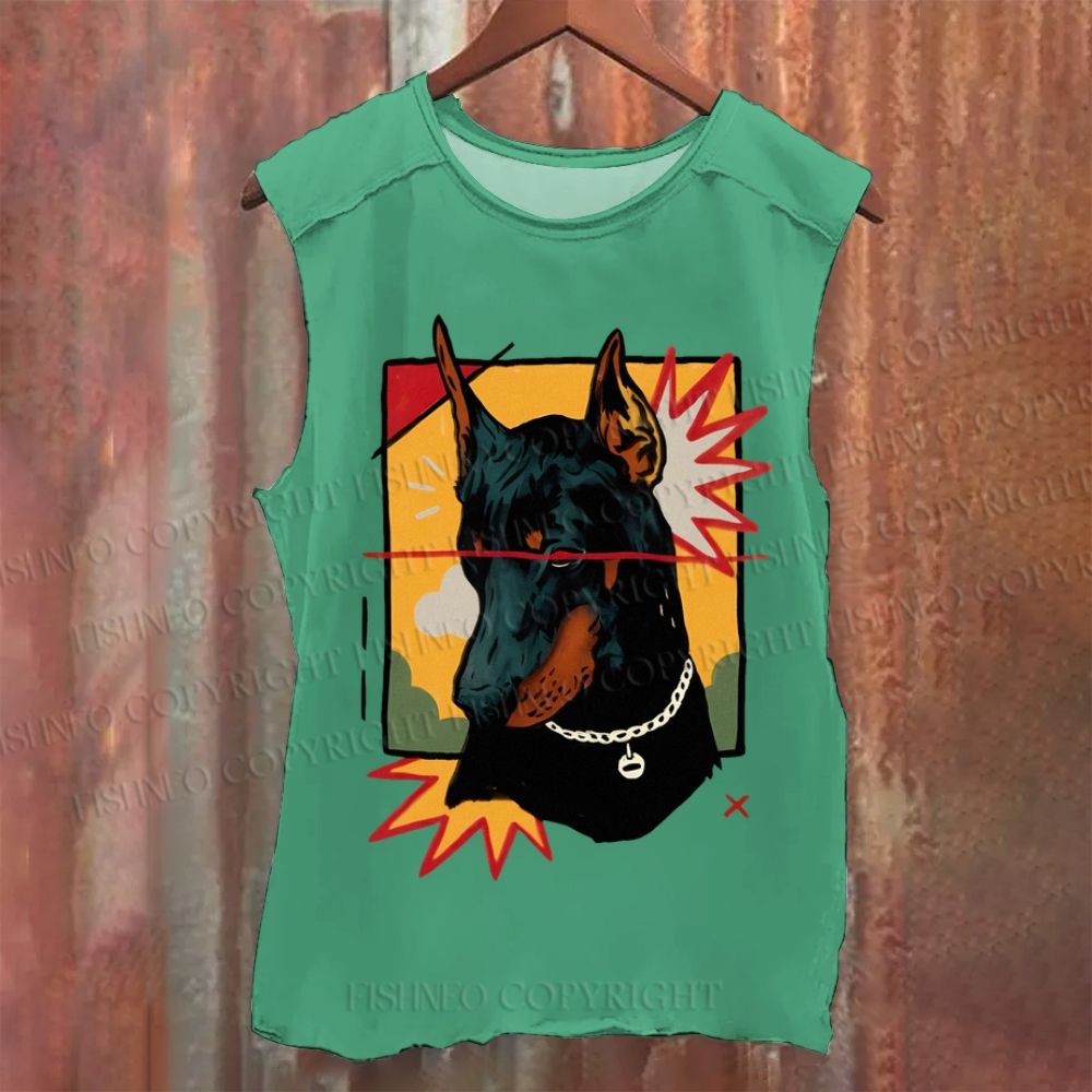 Vintage Doberman Dog Graffiti Vintage Washed Tank Top