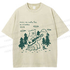 Unisex Forest Bear Playing The Guitar Printed Washed Tee