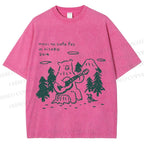 Unisex Forest Bear Playing The Guitar Printed Washed Tee