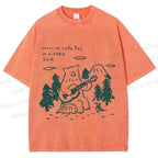 Unisex Forest Bear Playing The Guitar Printed Washed Tee