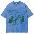 Unisex Forest Bear Playing The Guitar Printed Washed Tee