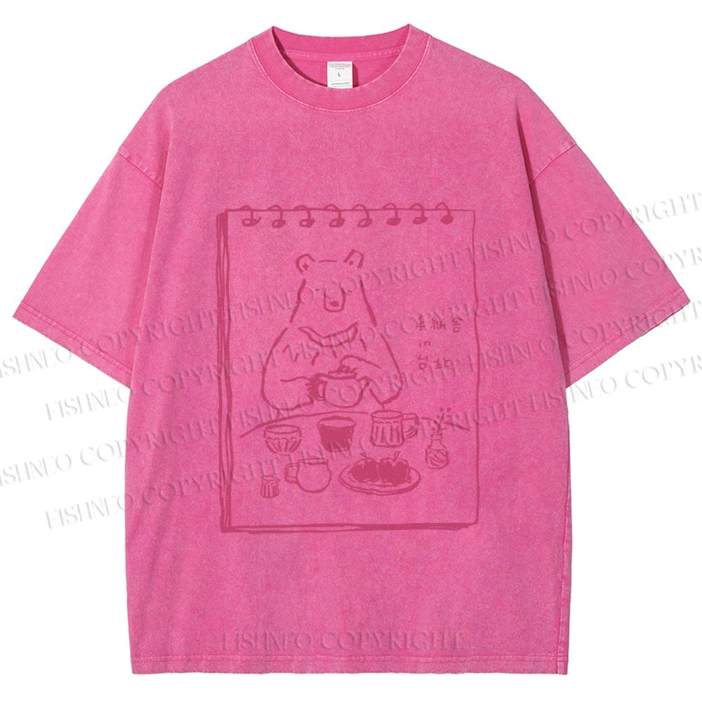 Unisex Bear's Tea Time Poster Printed Washed Tee