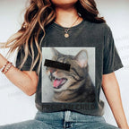 Unisex Angry Cat Problem Child Printed Washed Tee