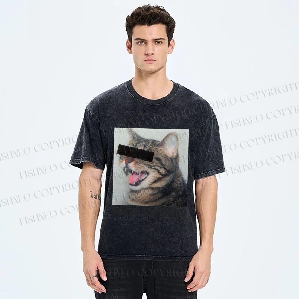 Unisex Angry Cat Problem Child Printed Washed Tee