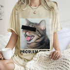 Unisex Angry Cat Problem Child Printed Washed Tee