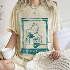 Unisex Dog Bone Coffee Cafe Poster Printed Washed Tee