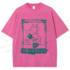 Unisex Dog Bone Coffee Cafe Poster Printed Washed Tee