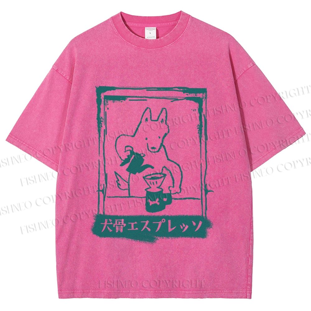 Unisex Dog Bone Coffee Cafe Poster Printed Washed Tee