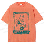 Unisex Dog Bone Coffee Cafe Poster Printed Washed Tee