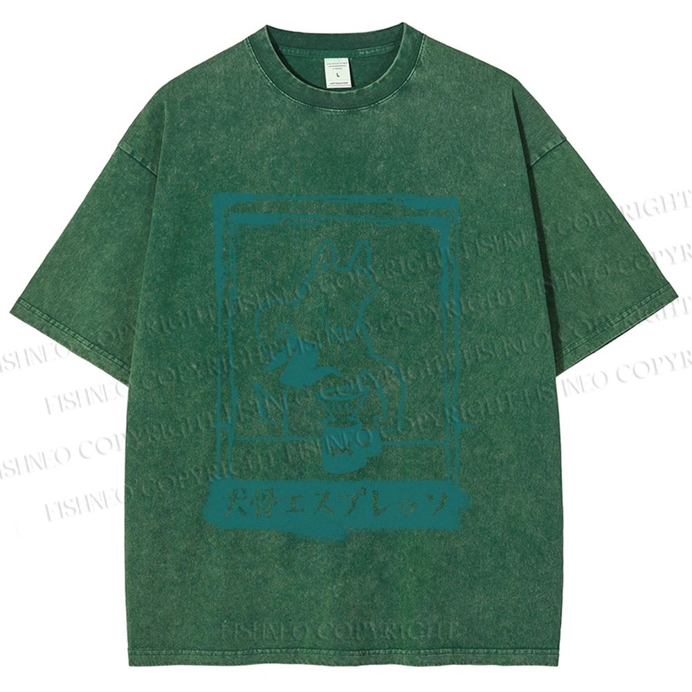 Unisex Dog Bone Coffee Cafe Poster Printed Washed Tee