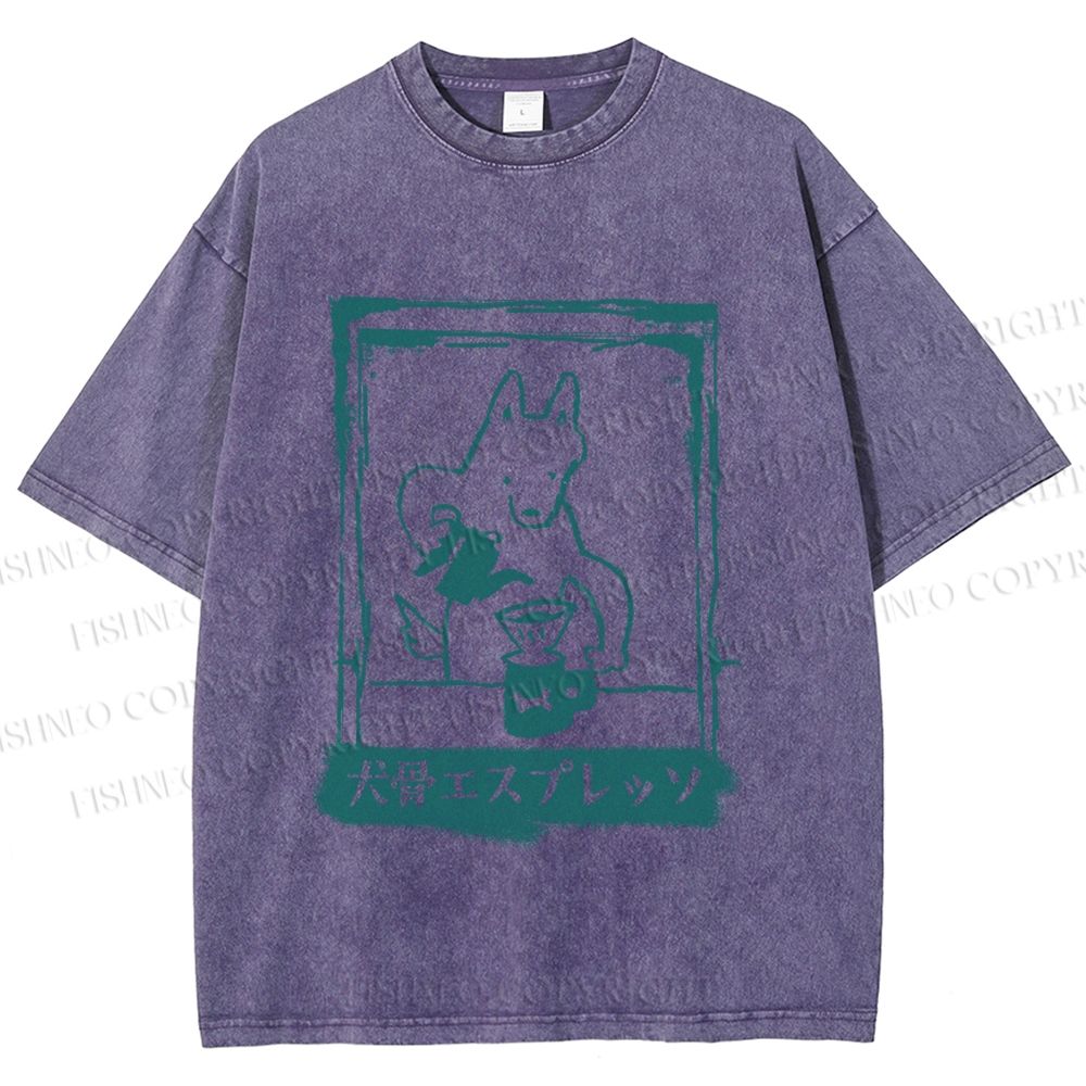 Unisex Dog Bone Coffee Cafe Poster Printed Washed Tee