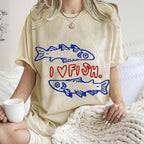 Unisex Vintage I Love Sardine Fish Printed Washed Tee