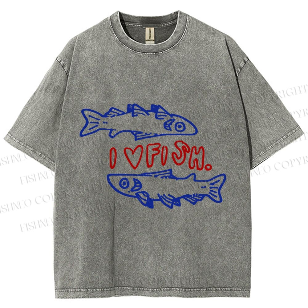 Unisex Vintage I Love Sardine Fish Printed Washed Tee