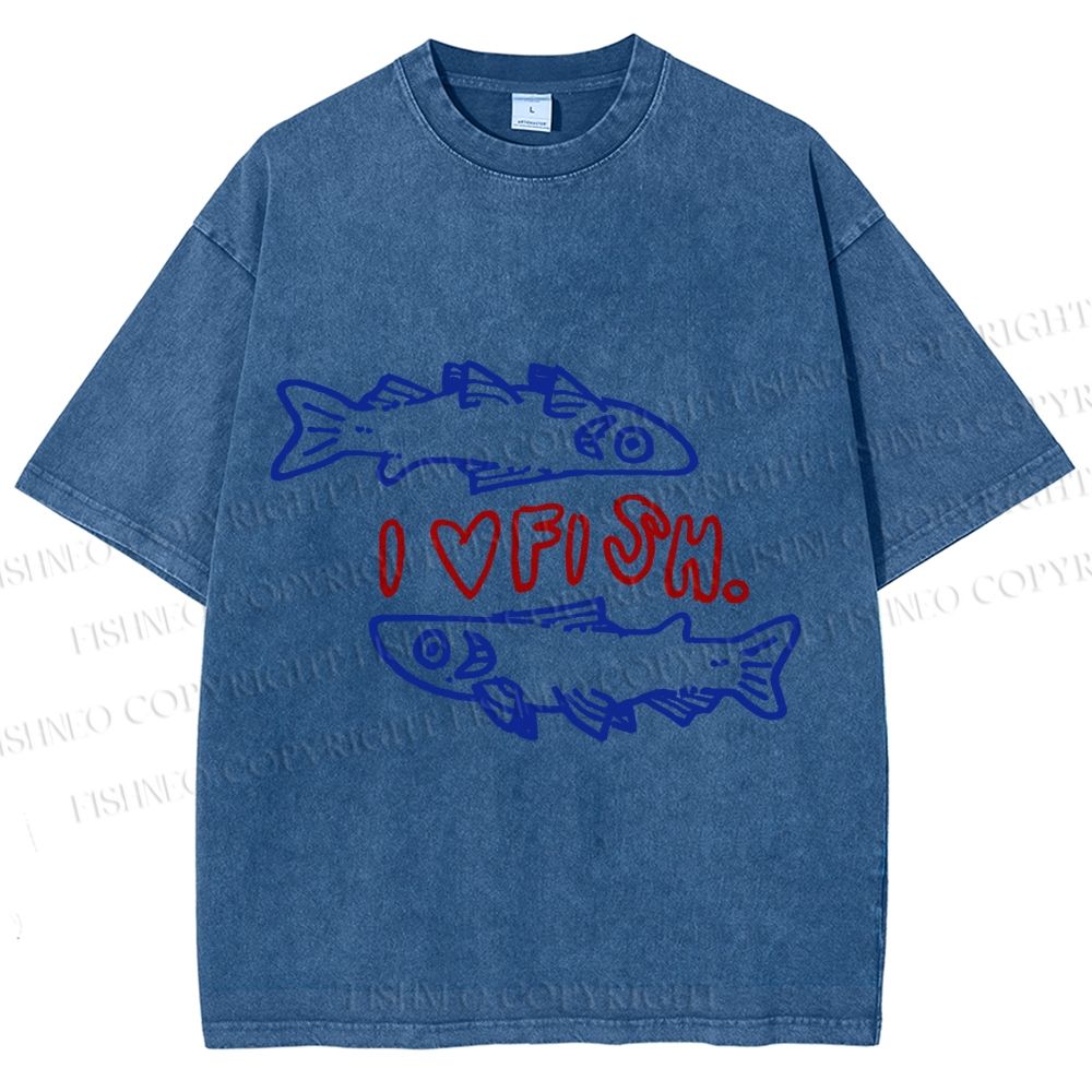 Unisex Vintage I Love Sardine Fish Printed Washed Tee