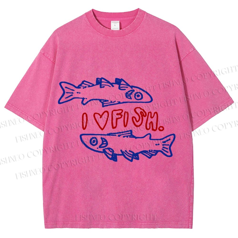 Unisex Vintage I Love Sardine Fish Printed Washed Tee
