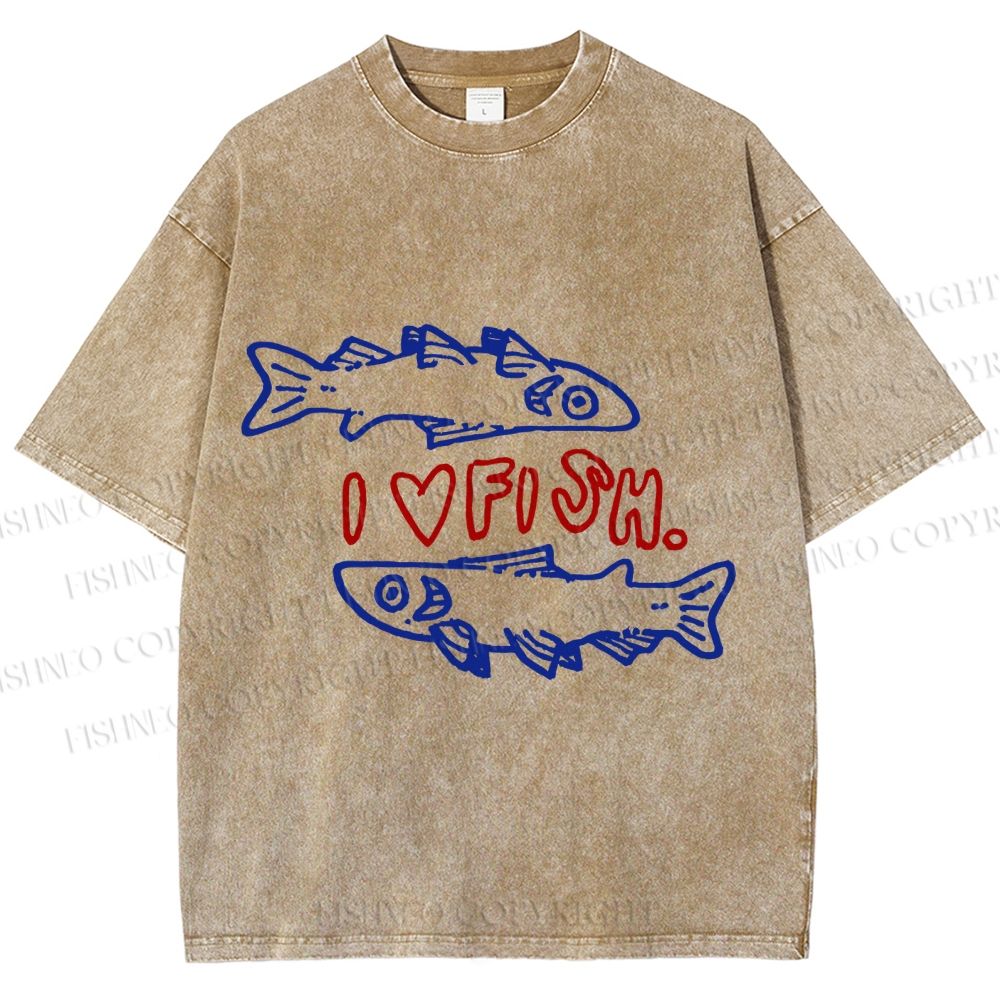 Unisex Vintage I Love Sardine Fish Printed Washed Tee