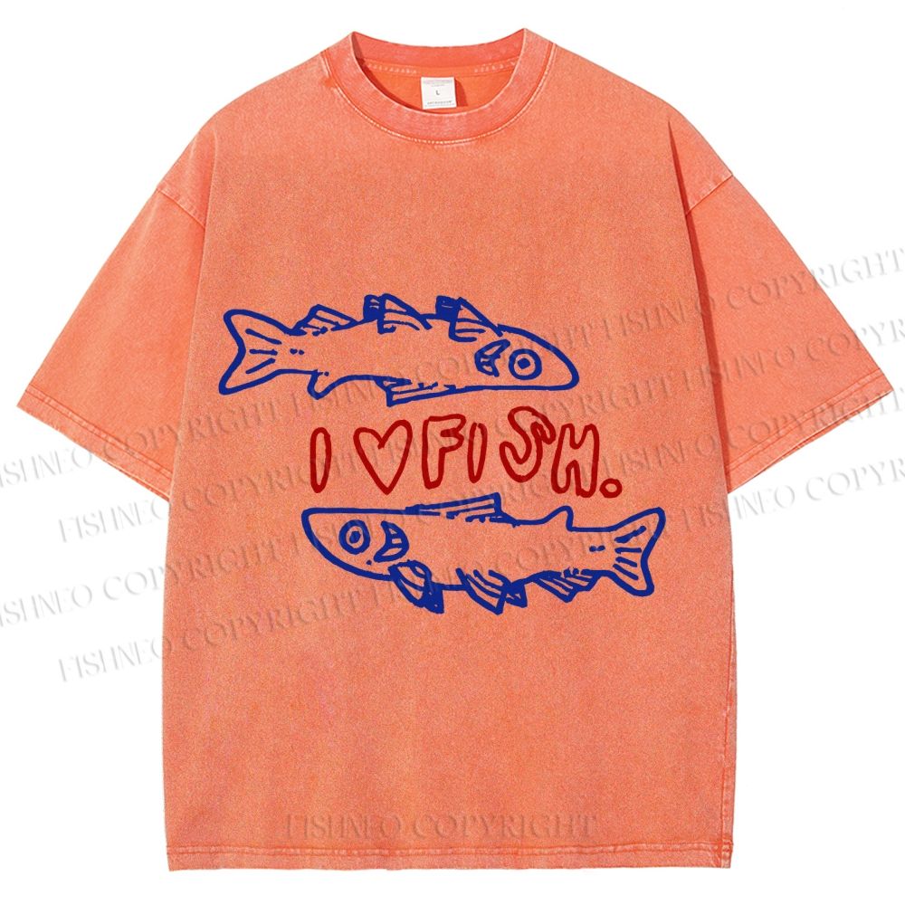 Unisex Vintage I Love Sardine Fish Printed Washed Tee