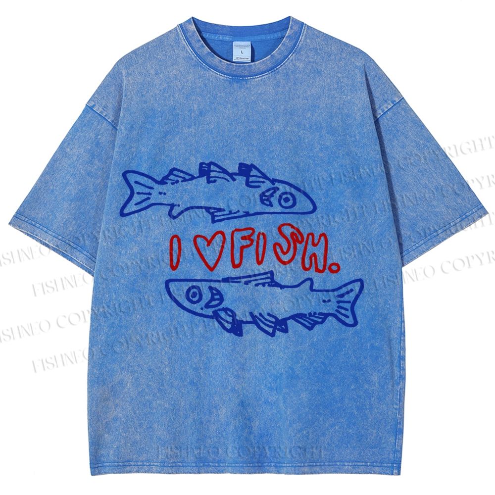 Unisex Vintage I Love Sardine Fish Printed Washed Tee