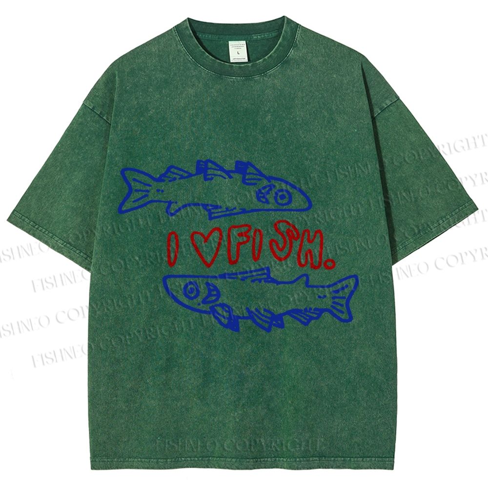 Unisex Vintage I Love Sardine Fish Printed Washed Tee