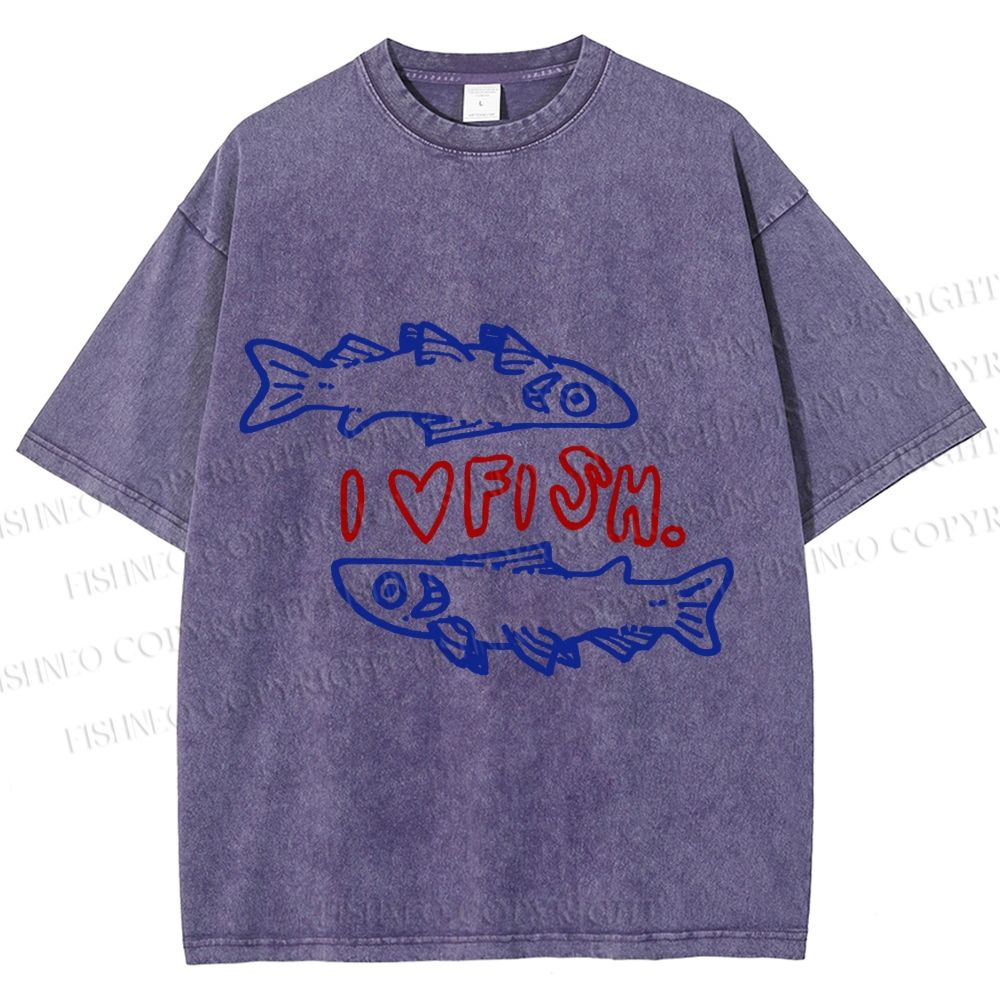 Unisex Vintage I Love Sardine Fish Printed Washed Tee