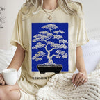 Unisex Vintage Japanese Art Potted Plant Printed Washed Tee