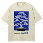 Unisex Vintage Japanese Art Potted Plant Printed Washed Tee