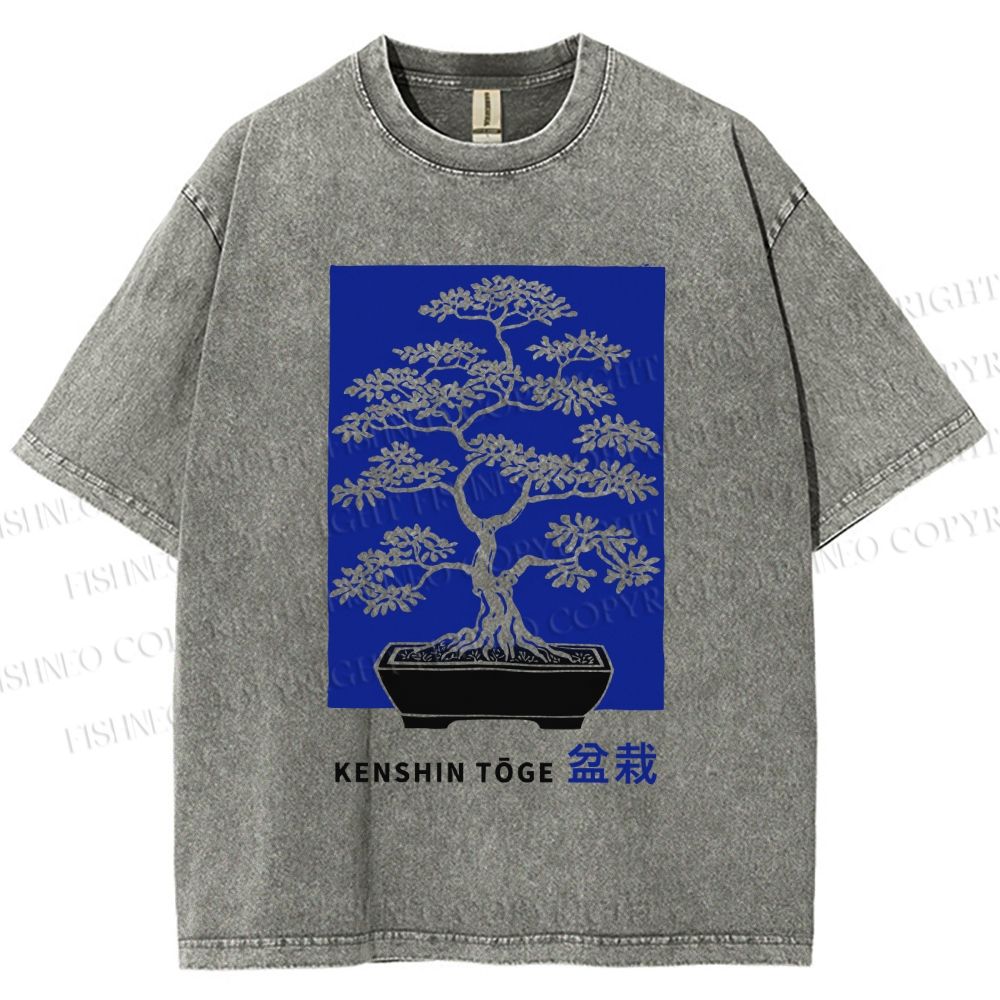 Unisex Vintage Japanese Art Potted Plant Printed Washed Tee