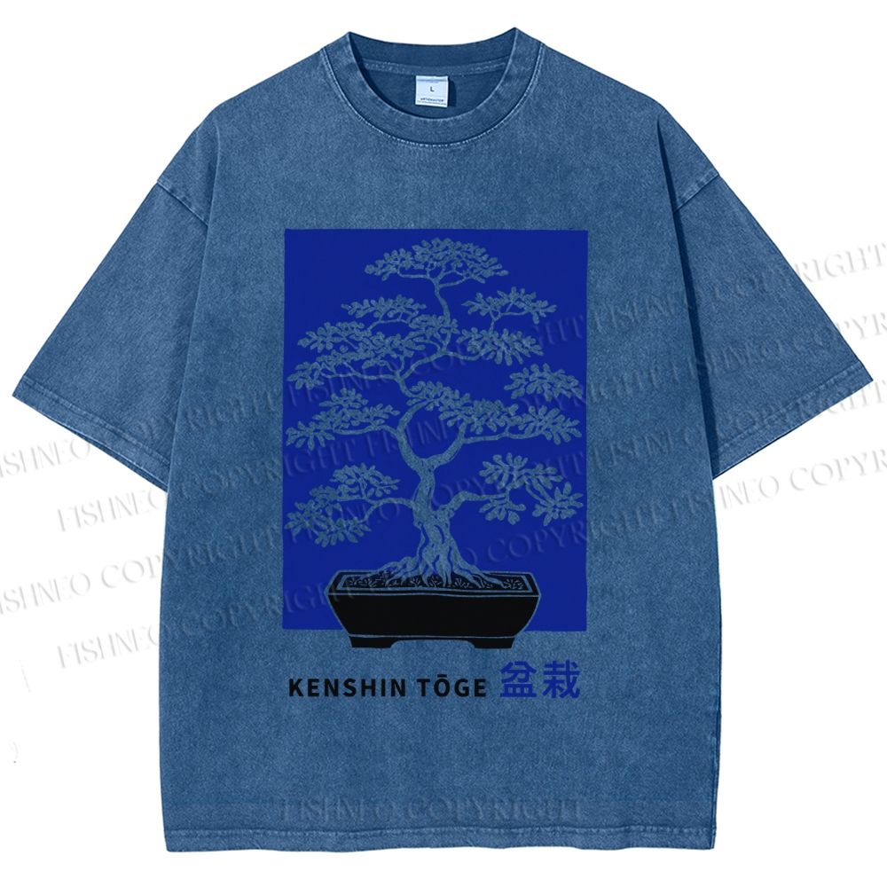 Unisex Vintage Japanese Art Potted Plant Printed Washed Tee