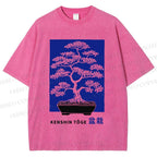 Unisex Vintage Japanese Art Potted Plant Printed Washed Tee