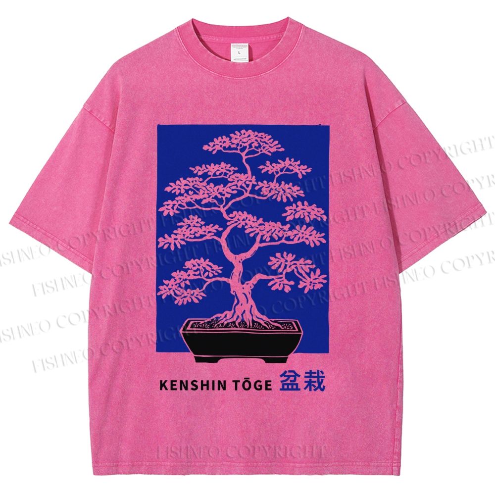Unisex Vintage Japanese Art Potted Plant Printed Washed Tee
