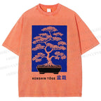 Unisex Vintage Japanese Art Potted Plant Printed Washed Tee