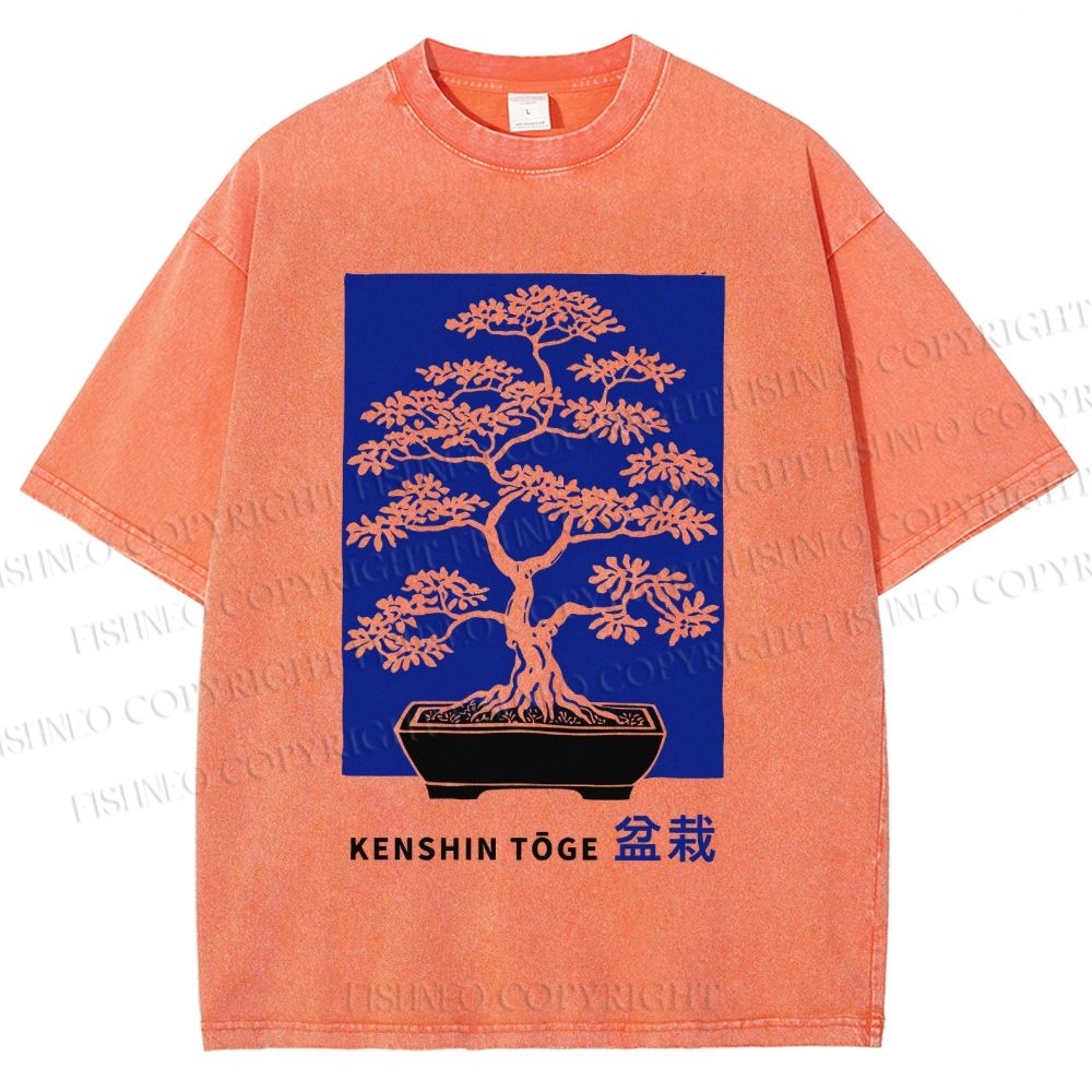Unisex Vintage Japanese Art Potted Plant Printed Washed Tee
