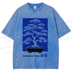Unisex Vintage Japanese Art Potted Plant Printed Washed Tee
