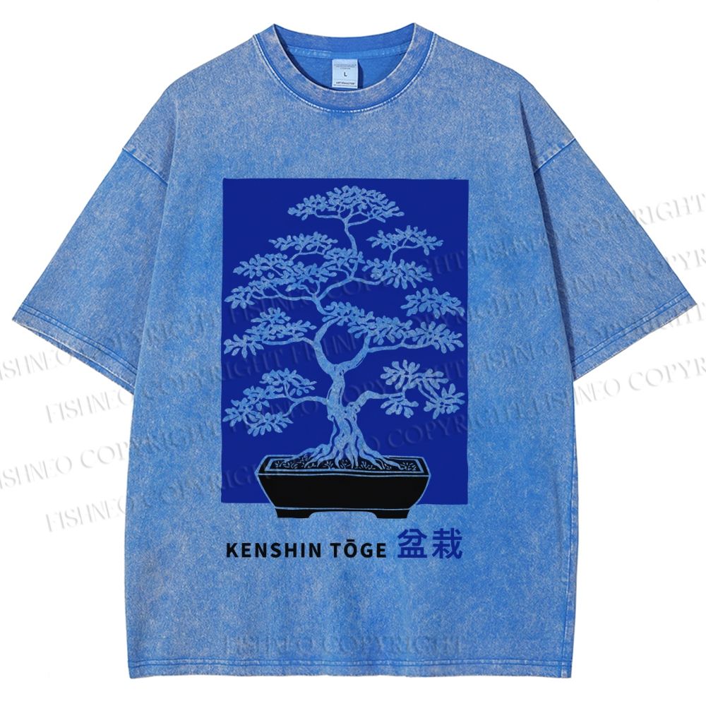 Unisex Vintage Japanese Art Potted Plant Printed Washed Tee