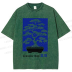 Unisex Vintage Japanese Art Potted Plant Printed Washed Tee