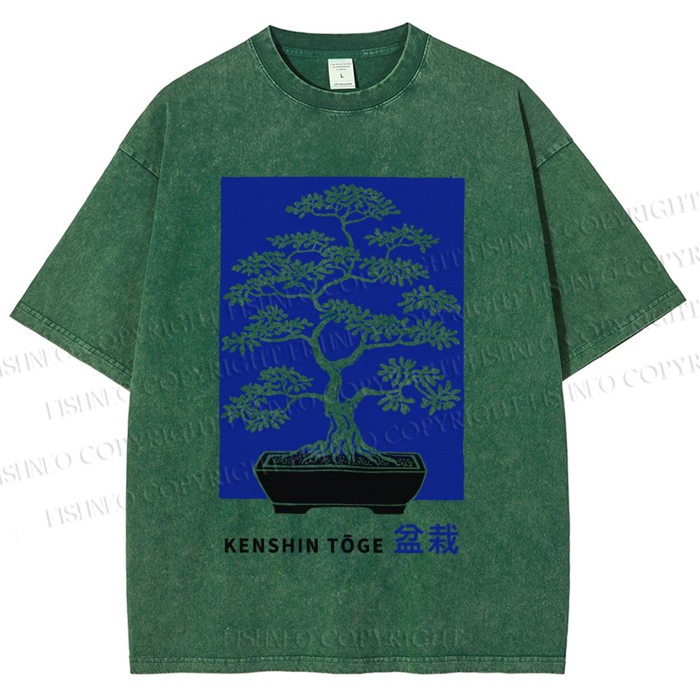 Unisex Vintage Japanese Art Potted Plant Printed Washed Tee